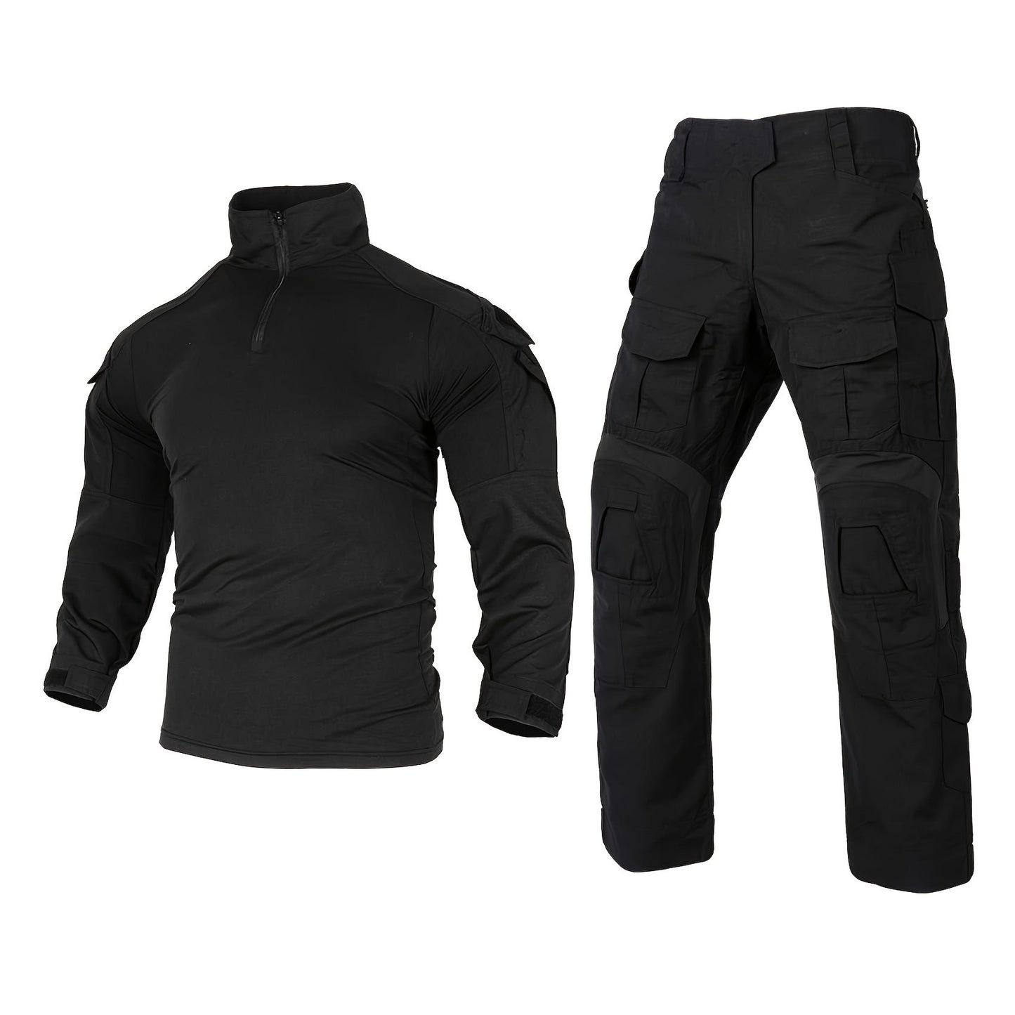 Military-Outdoors Tactical Suit with Knee Pads Black Suit