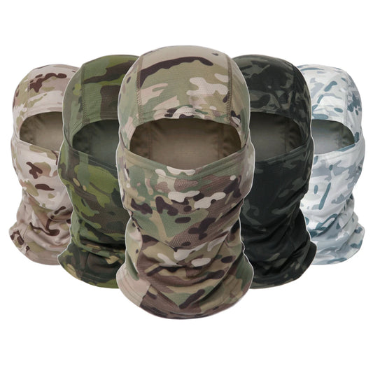military full face mask set of five camouflage balaclavas in multicam green black desert and snow patterns for tactical use