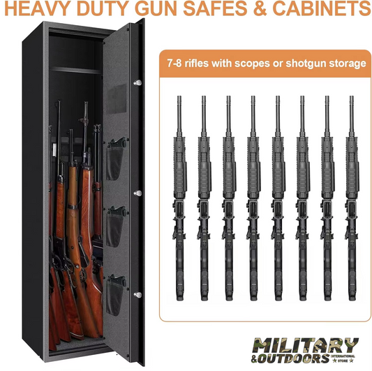 Military-Outdoors.com heavy duty gun safe with anti-theft safe for rifles holding 7-8 rifles with scopes or shotguns