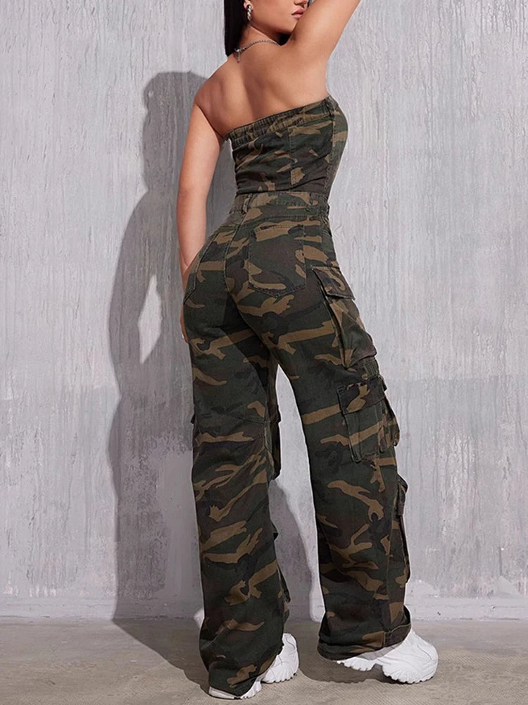 Military-Outdoors Camouflage Sleeveless Jumpsuit Overal