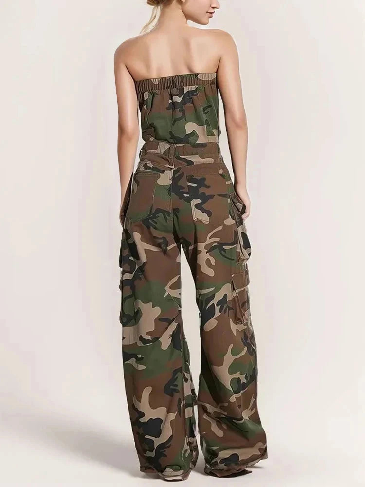 Military-Outdoors Camouflage Sleeveless Jumpsuit Overal