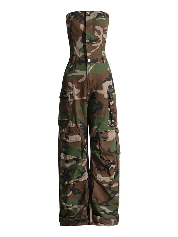 Military-Outdoors Camouflage Sleeveless Jumpsuit Overal