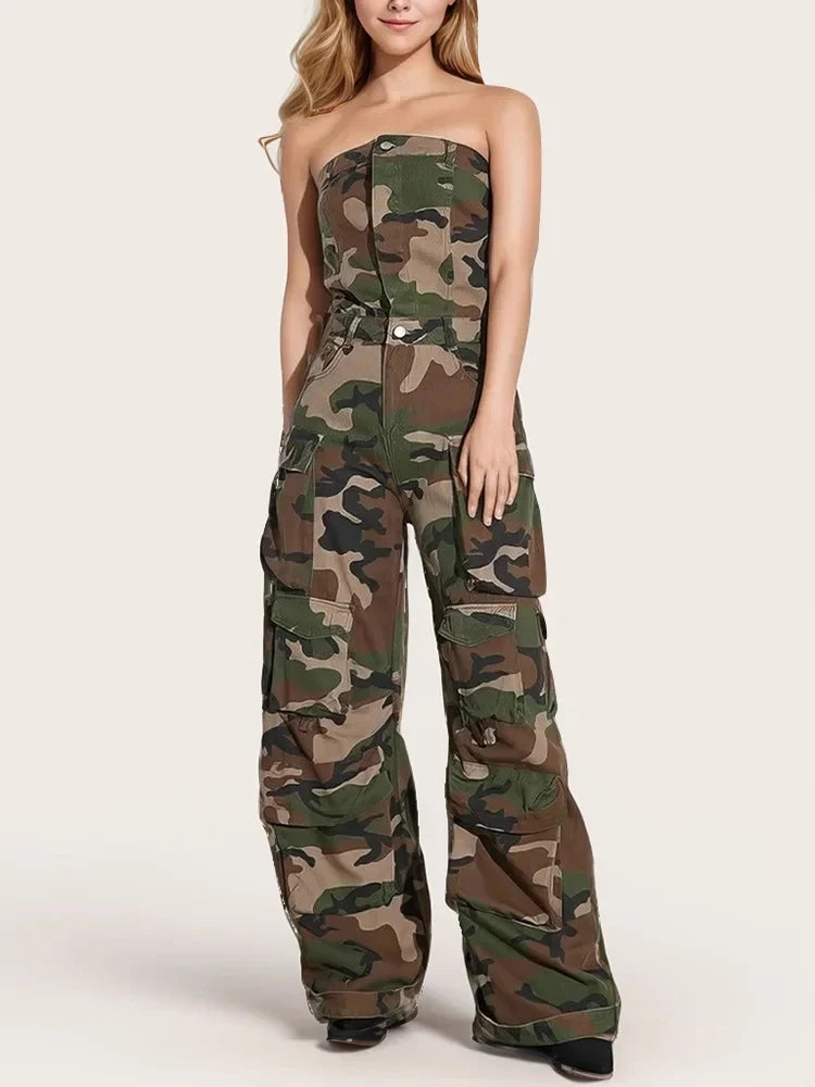 Military-Outdoors Camouflage Sleeveless Jumpsuit CAMOUFLAGE Overal