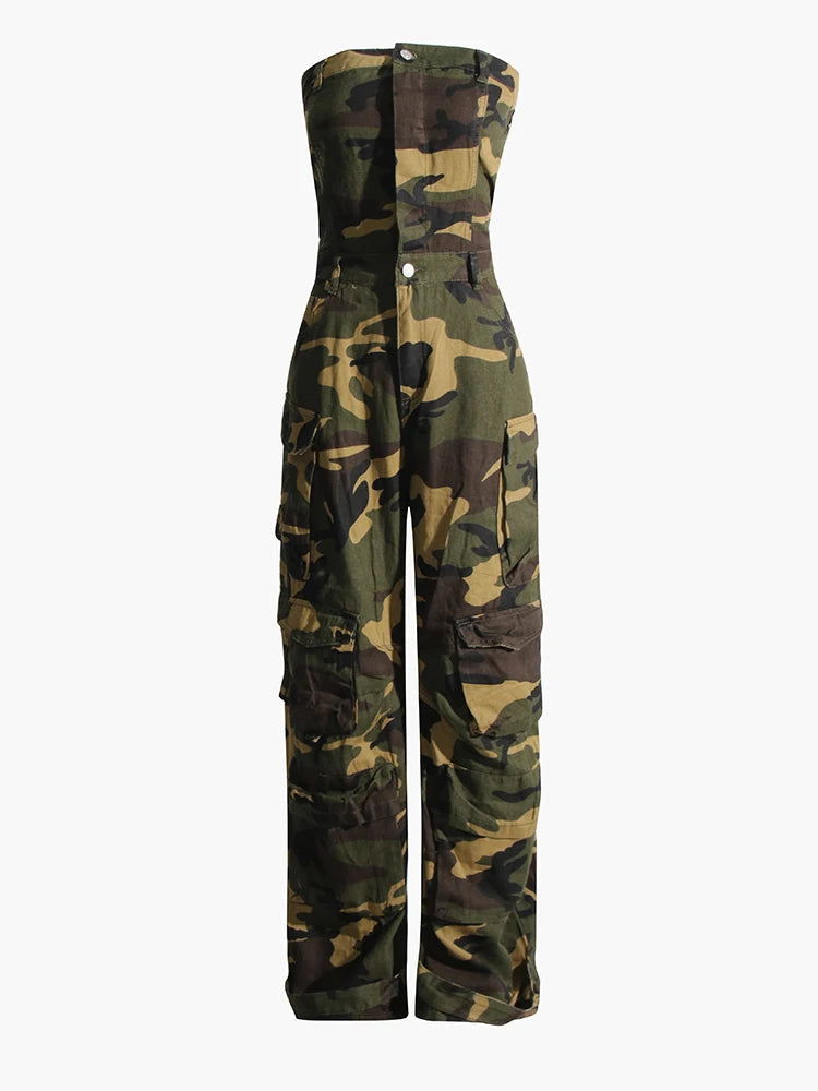 Military-Outdoors Camouflage Sleeveless Jumpsuit Overal