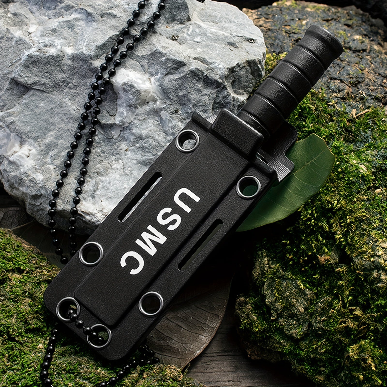 Mini Survival Knife With Chain Holder and Sheath Black Knife