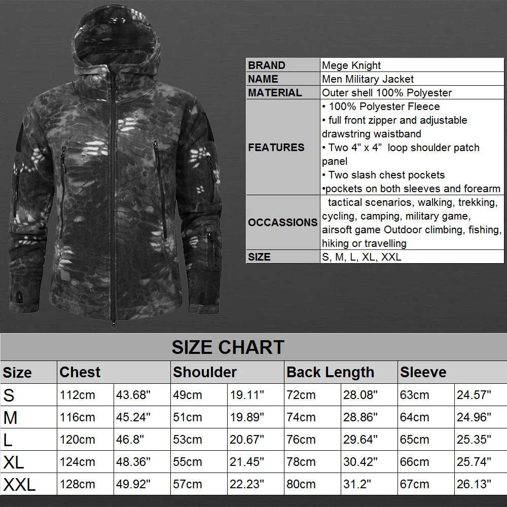 Military Fleece Warm Camouflage Mens Hoodie Jacket