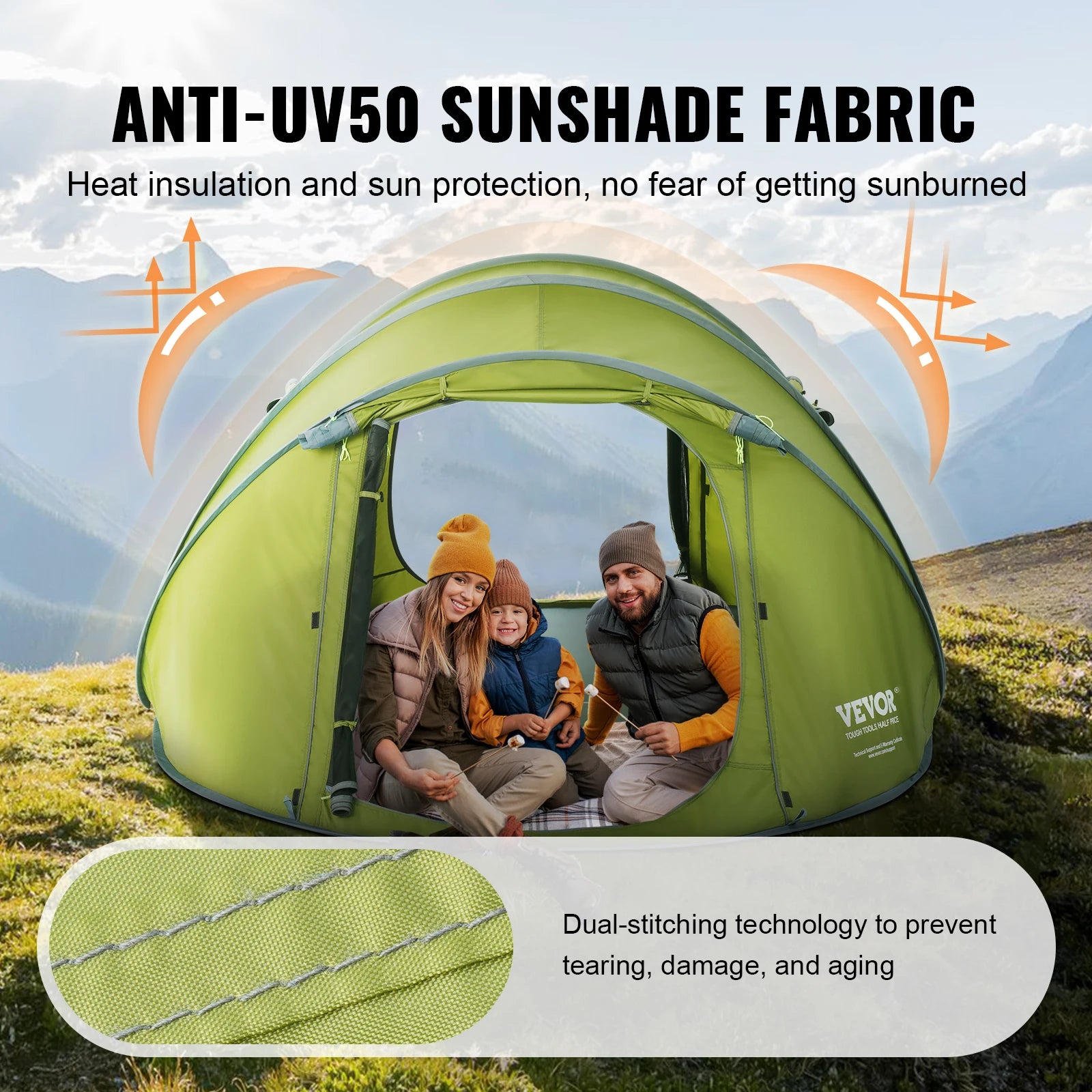 VEVOR Pop-Up Waterproof Backpacking Tent Fit 4 Person Tent