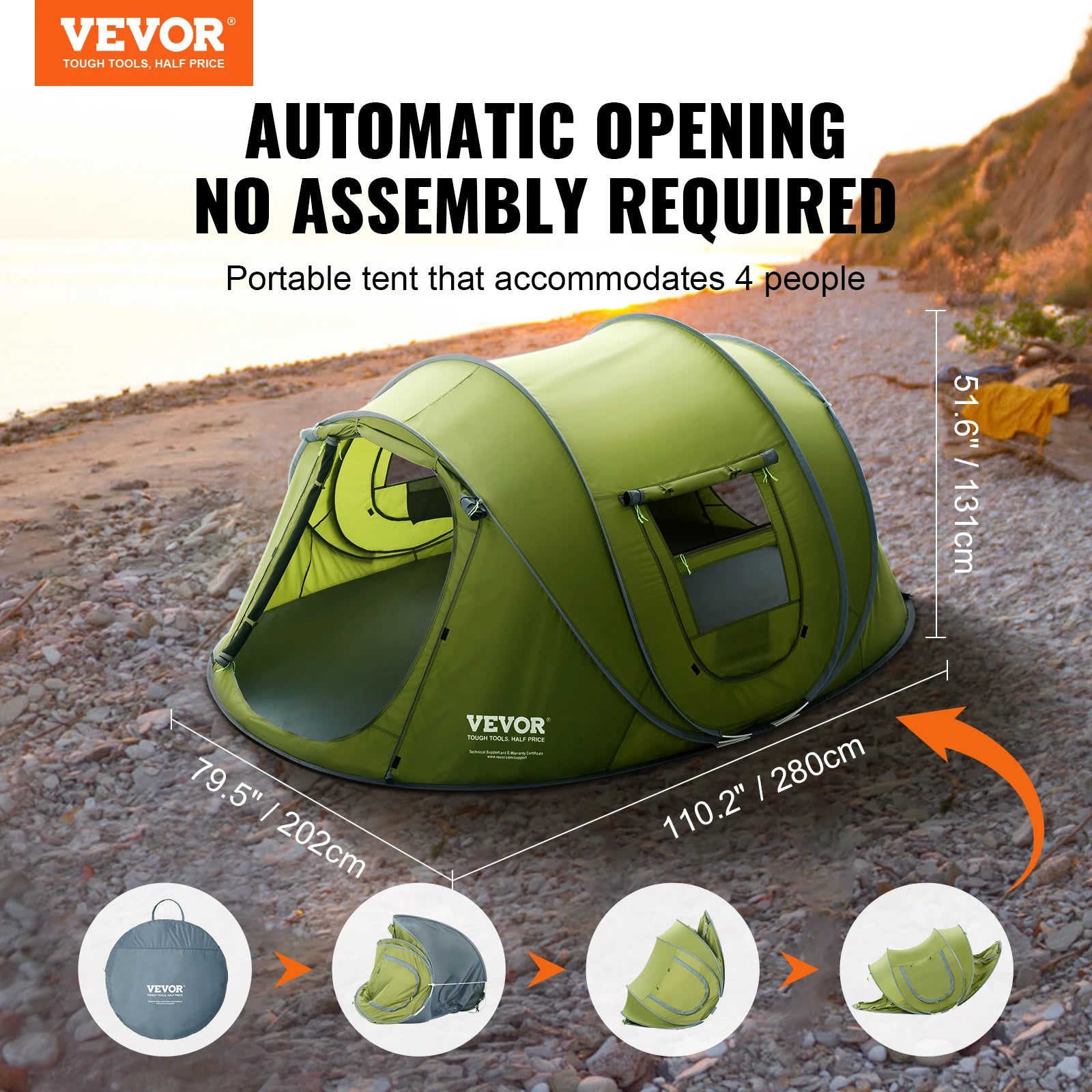 VEVOR Pop-Up Waterproof Backpacking Tent Fit 4 Person Tent