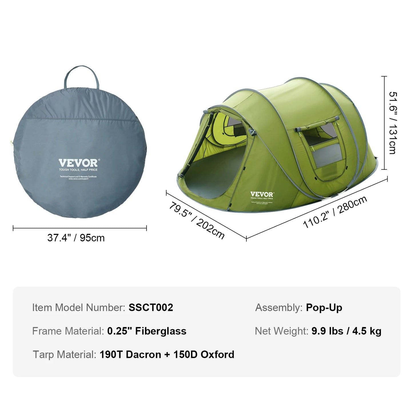 VEVOR Pop-Up Waterproof Backpacking Tent Fit 4 Person Tent