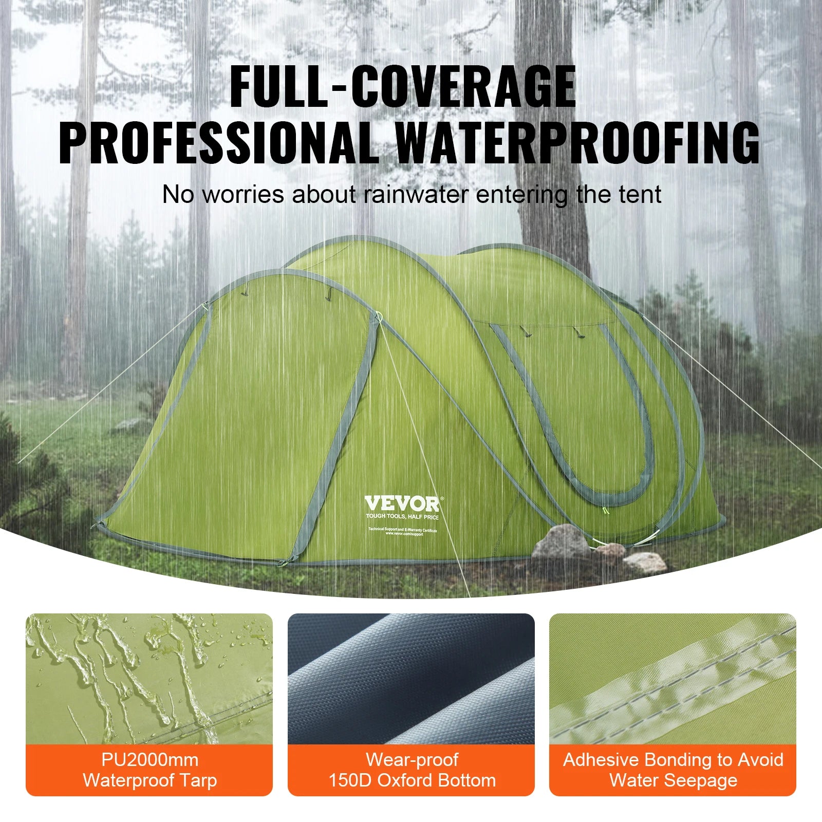 VEVOR Pop-Up Waterproof Backpacking Tent Fit 4 Person Tent