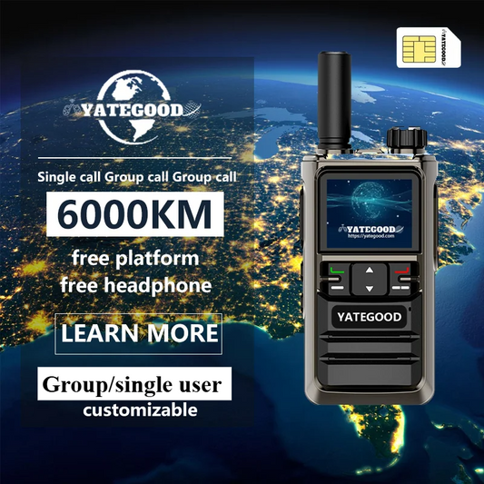 Military Outdoors YATEGGOOD handheld 6000km GPS walkie talkie with color screen and antenna over map background